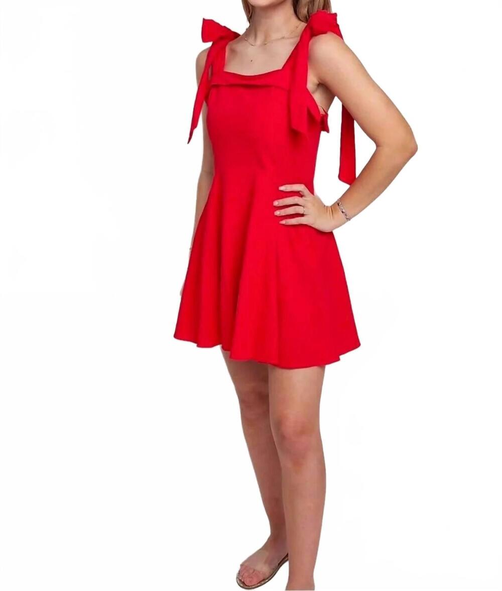 NEW STORIA ribbon tie mini dress in red